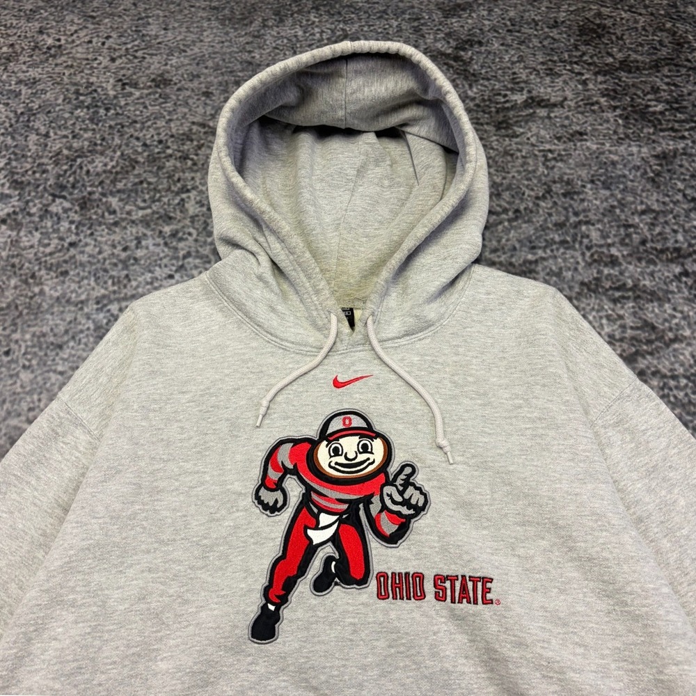 VTG Nike Center Swoosh Ohio State Buckeyes Hoodie Mens XL Gray 90s Sweatshirt